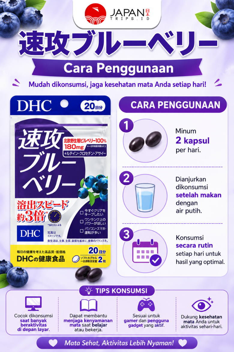 Vitamin DHC Blueberry Extract 20 Days (40 Kapsul) Suplemen Vitamin Mata | Vitamin Jepang Asli