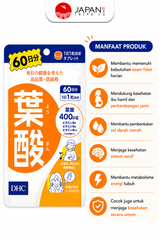 DHC Folic Acid 60 Days (60 Tablet) Asam Folat 400mcg - Mendukung Metabolisme & Energi Tubuh