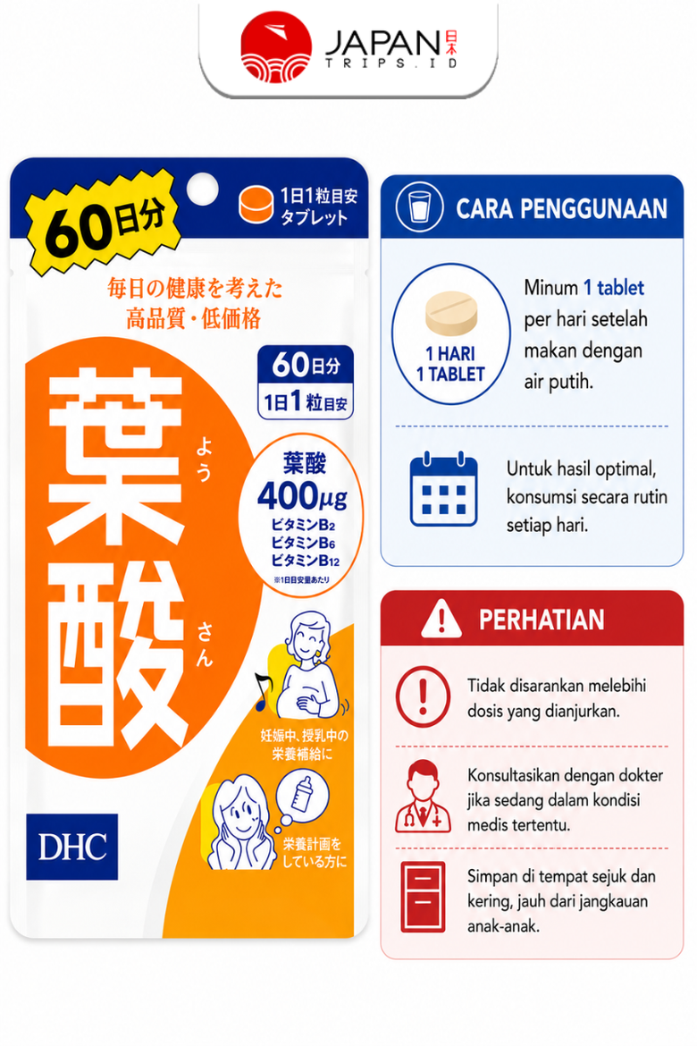 DHC Folic Acid 60 Days (60 Tablet) Asam Folat 400mcg - Mendukung Metabolisme & Energi Tubuh