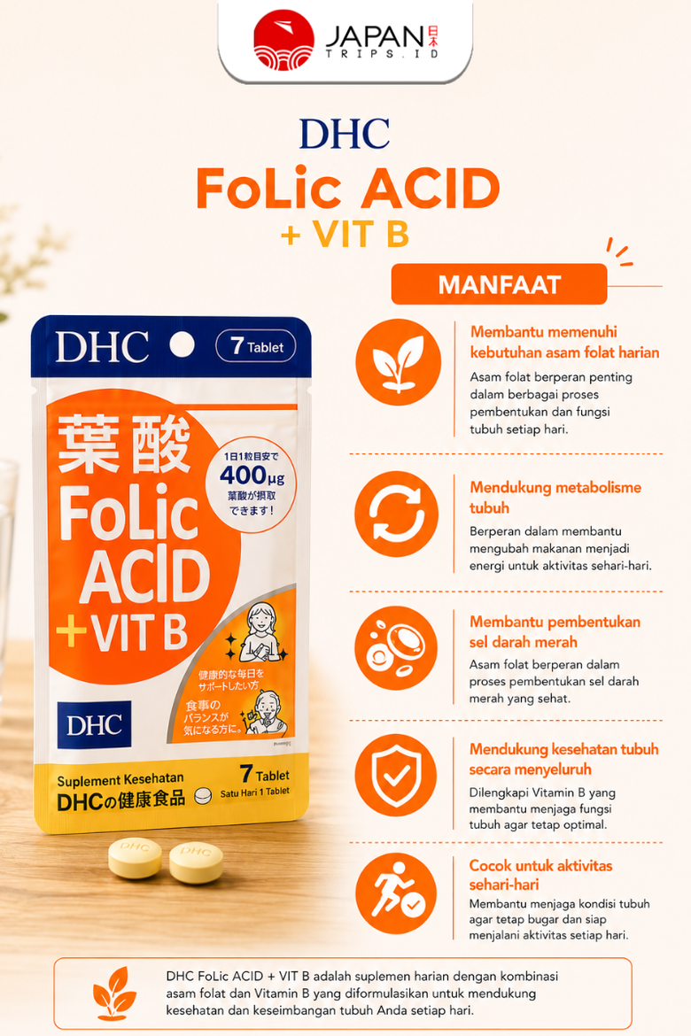 DHC Folic Acid + Vitamin B / 7 Days |  Suplemen Asam Folat & Vitamin B
