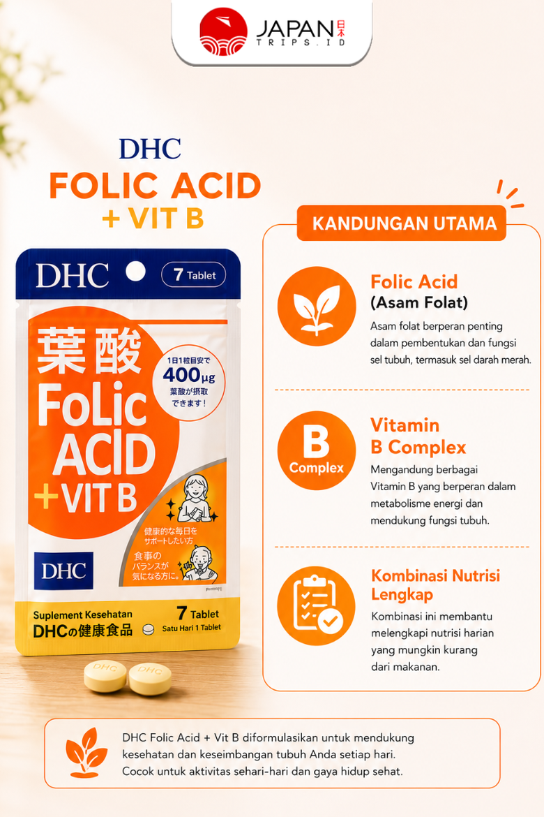DHC Folic Acid + Vitamin B / 7 Days |  Suplemen Asam Folat & Vitamin B
