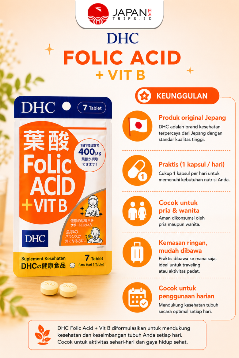 DHC Folic Acid + Vitamin B / 7 Days |  Suplemen Asam Folat & Vitamin B