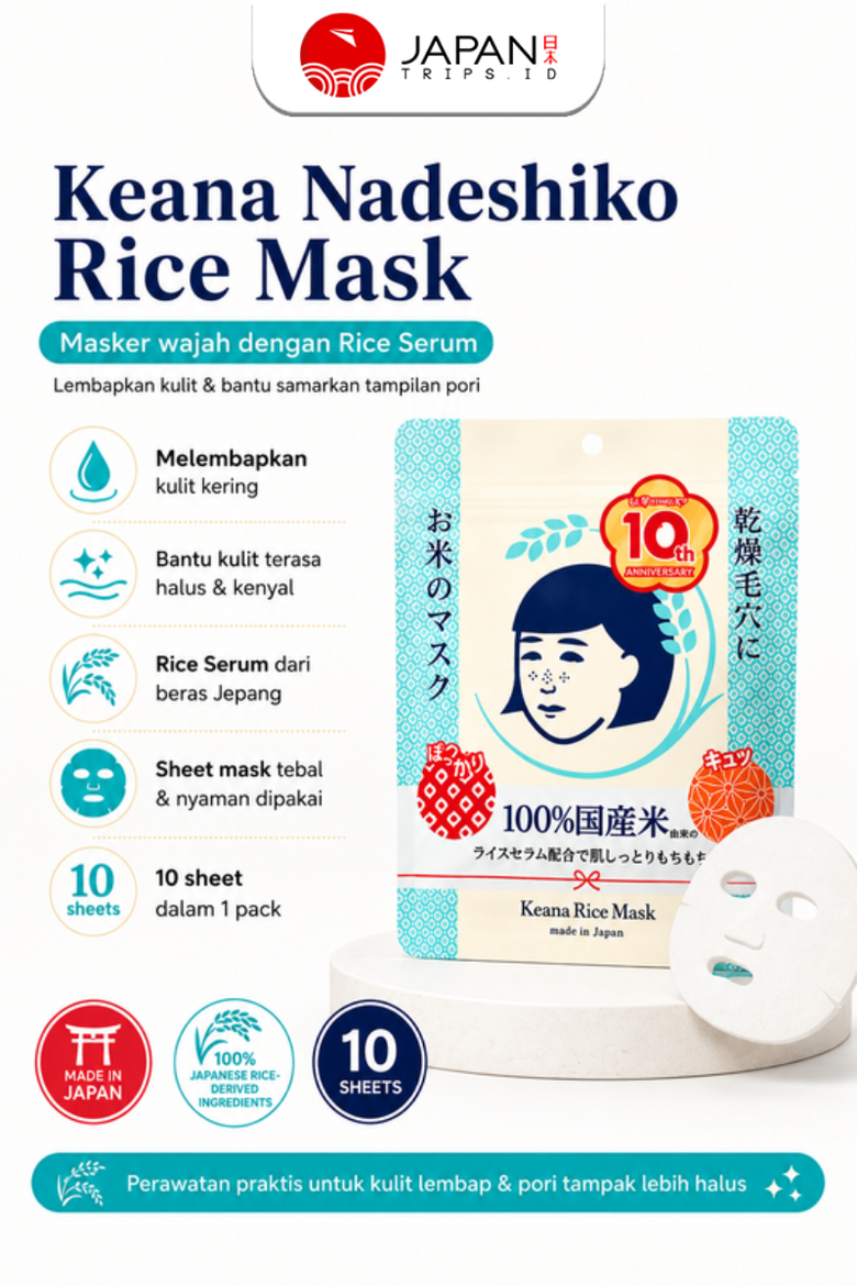 Keana Nadeshiko Rice Mask (Okeome no Mask) 10 Sheets | Made in Japan